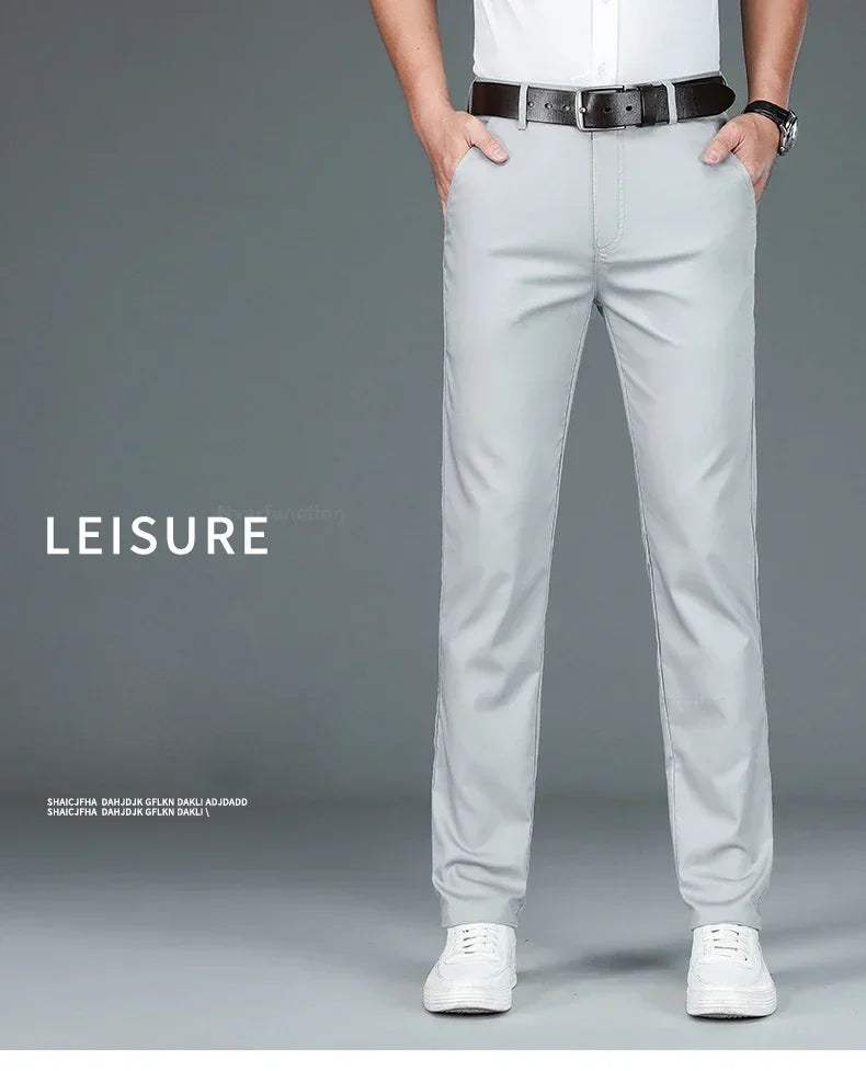 Summer New Men's Bamboo Fiber Slim Business Casual Pants Fashion Classic Breathable Designer Formal Long Trouser Male Clothing.