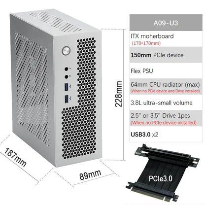 A09 3.8L ITX Chassis A4 HTPC Portable Computer PC Support PCIe 2.5' SSD Drive Mini IPC Flex PSU Case