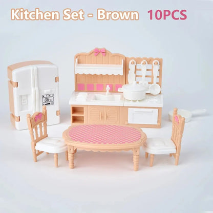 Hot Sale Cute Kawaii Pink 10 Items/Lot Miniature Dollhouse Furniture Accessory Kids Toys Kitchen Cooking Things For Girl Gifts.