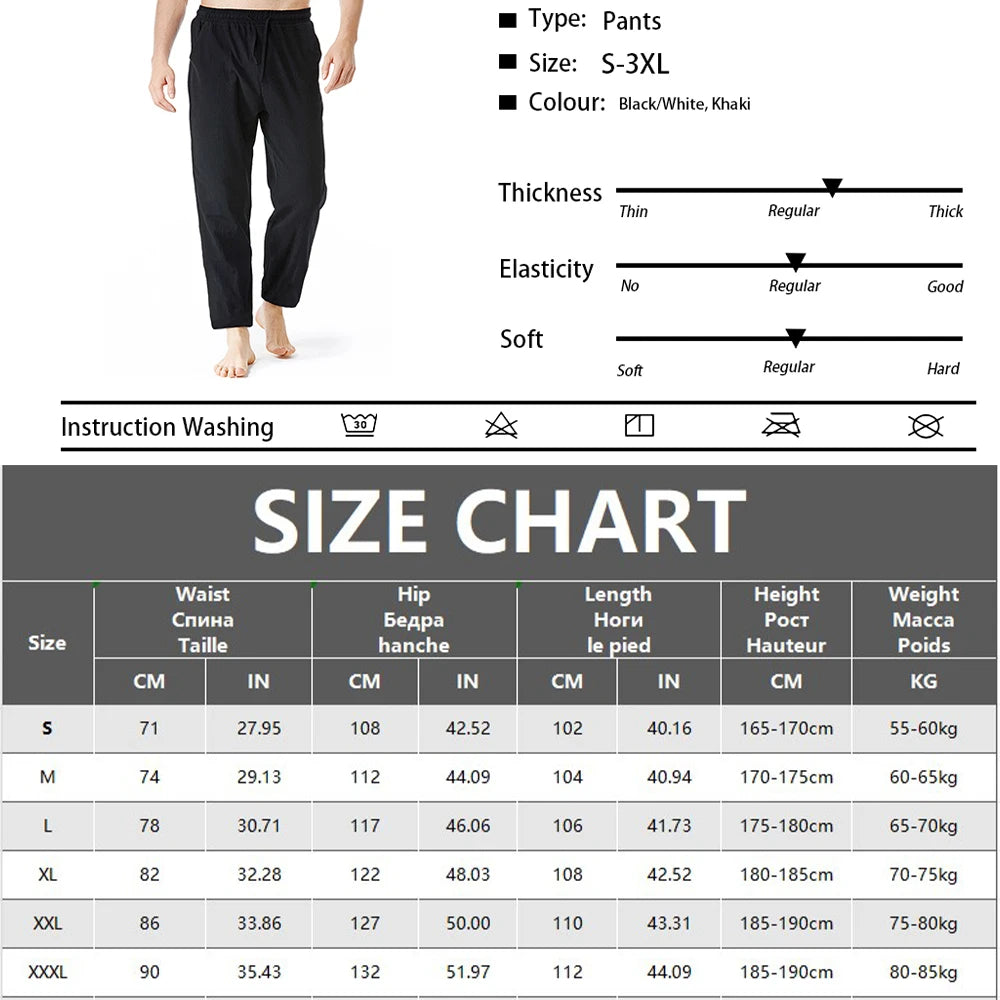 Men's Lightweight Long Pants Summer Solid Color Breathable Loose Trousers Male Elastic Waist Casual Pants Harajuku Trousers.