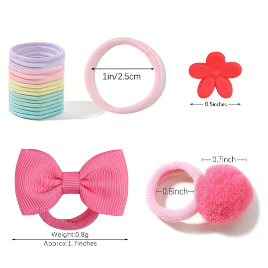 120PCS Hair Accessories Set for Girls Colorful Bowknot Hair Bands Kids Elastic Ponytail Holders Rubber Bands for Children.