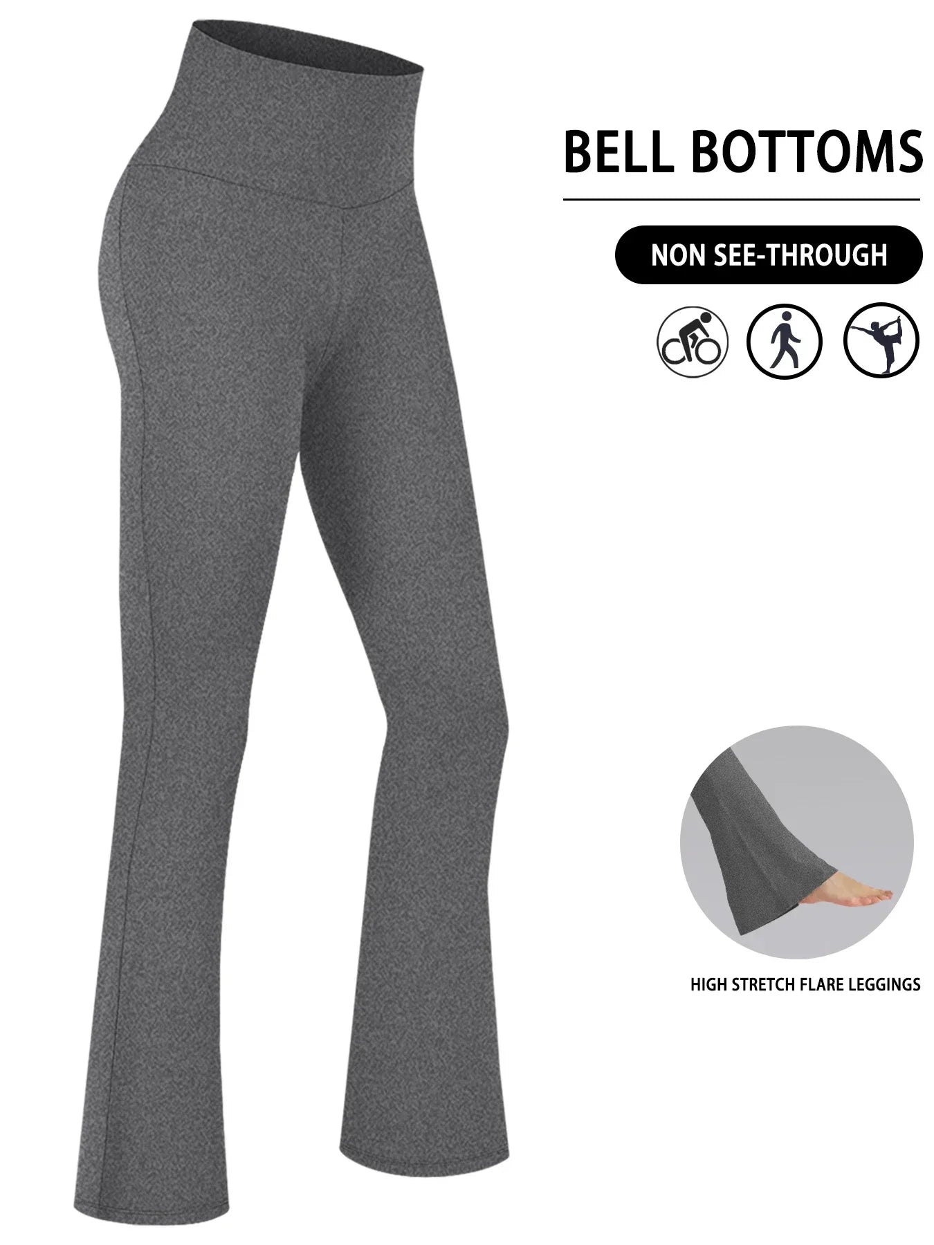 Plus Size Women's Super Soft High Waisted Flare Pants, Leggings Tummy Control Soft Bootleg Bell Bottoms Running.