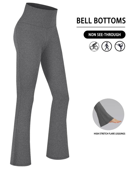 Plus Size Women's Super Soft High Waisted Flare Pants, Leggings Tummy Control Soft Bootleg Bell Bottoms Running.