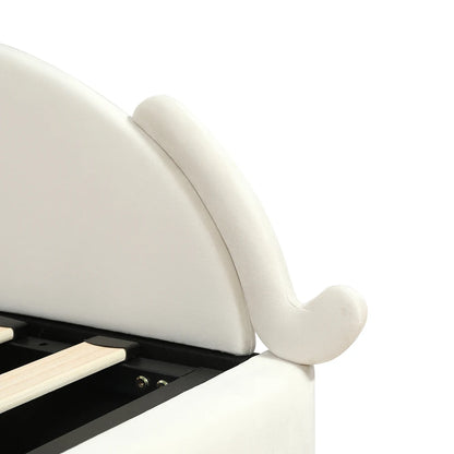 Polsterbett, Einzelbett, süßes Katzendesign, hydraulisches Bett mit Stauraum und Gürtelgriffen, stabiler Gitterrost, 90 x 200 cm