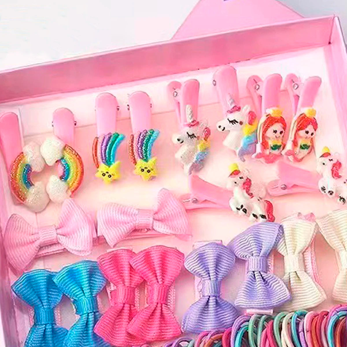 170pcs Children's Accessories Hair Clip Hair Card Princess Hair Rope Gift Box Side Clip Hair Accessories Combination Set.