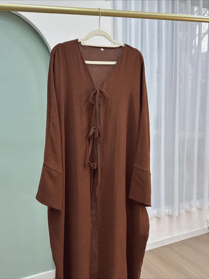 Ramadan Eid Muslim Women Modest Arab Open Abaya Long Dress Jalabiya Lace Up Cardigan Robe Morocco Dubai Abayas Kaftan Vestidos