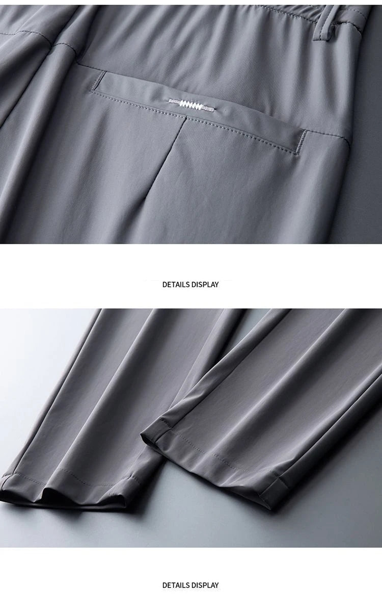 Ultra-thin Elastic Men's Casual Trousers Summer Quick-drying Ice Silk Slim Straight Business Solid Color Trousers Black Gray