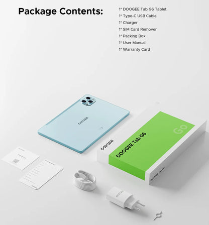 DOOGEE Tab G6 2 IN 1 Smart Tablet PC 11'' Screen Android 15 30GB RAM(6+24) 256GB ROM 8000mAh Battery Dual Speakers Widevine L1