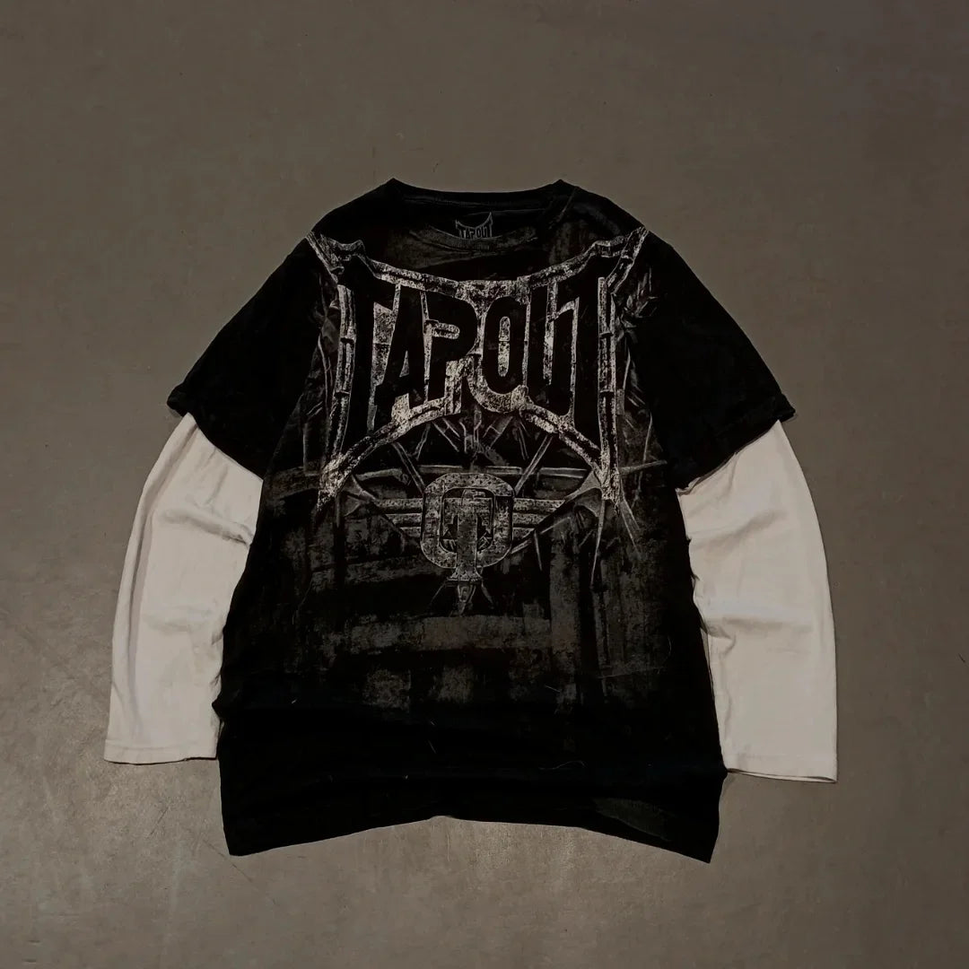 Y2K Oversized Long Sleeve Tapout T-Shirt Hip Hop Gothic Streetwear Unisex Couple Tee Summer Casual Fashion Round Neck Loose Fit.