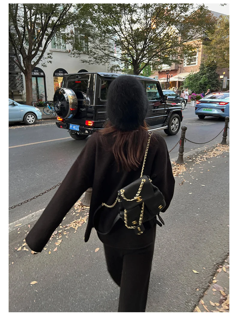 Koreanische Version des weichen, wachsartigen, faulen Wind-Stricksets 2024, sanfter Rundhalspullover, Pullover, weites Bein, Hose, zweiteiliges Set für Damen