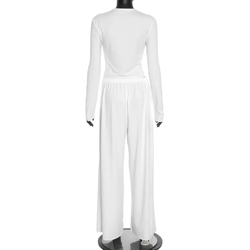 Blifanbo Casual Long Sleeve Crop Top Loose Long Pants 2 Pieces Set Women Autumn Slim Fashion Top And Long Pant Set Streetwear.