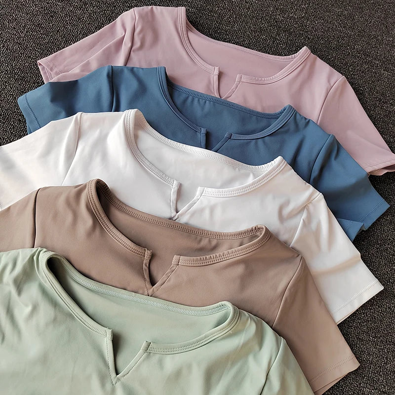 Women's  Sports Shirts Yoga Short-sleeved T-shirt Padded Tight Training T-Shirt Breathable Quick-dry Running T-Shirt Fitness Top.