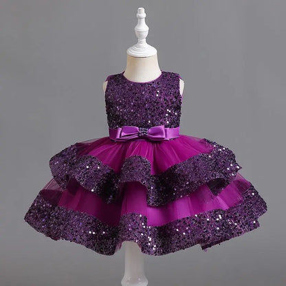Sommer Neue Perlen Fliege Pailletten Mesh Kinder Ärmelloses Abendkleid Schule Abschlussfeier Multi Layered Kleid