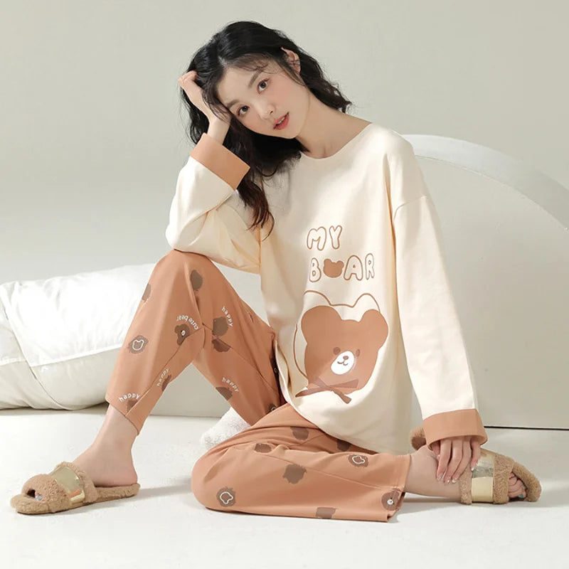 New Spring And Autumn Pajamas Women's Autumn And Winter 2 Pieces Of Long-Sleeved Trousers Set Of Home Clothing Ladies Pajamas Se.