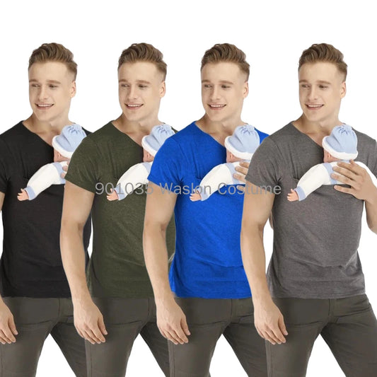 Safety Kangaroo Pocket T Shirt Baby Carrier Pregnancy Clothes Summer Short Sleeve Mother Father Top for Feeding Big Daddy Shirt.