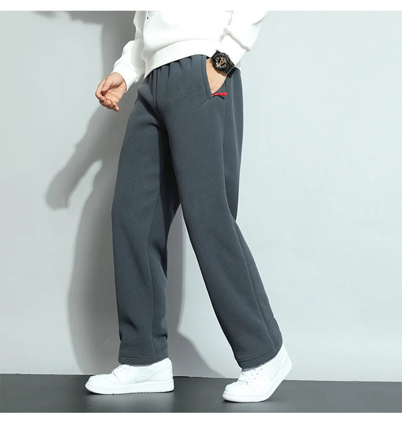 8XL Men's Down Pants Plus Size Winter Plus Velvet Thick Loose Cotton Pants Big Size Solid Color Warm Lamb Down Casual Sweatpants