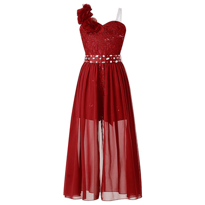 Elegantes Partykleid für Mädchen, Hochzeit, Geburtstag, Abschlussball, Bühne, Festzug, glänzende Pailletten, Perlenapplikation, Spitze, Chiffon, Overall-Kleider