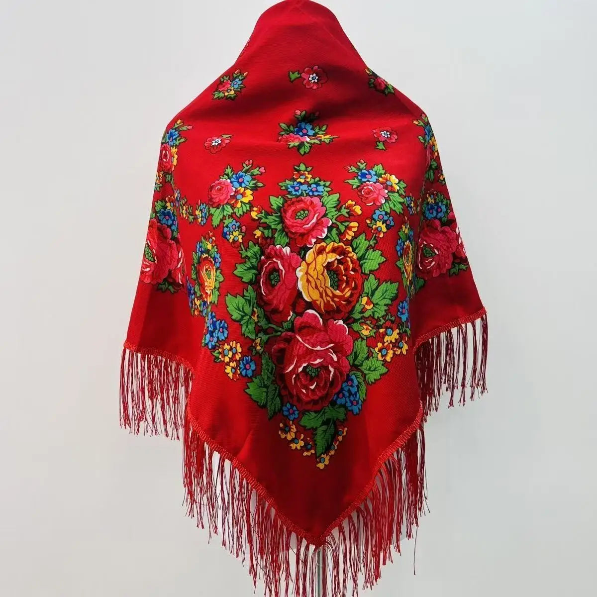 120*120cm Russian National Square Scarf Women Luxury Floral Print Fringed Ukrainian Shawls Scarves Ladies Head Wraps Bandana.