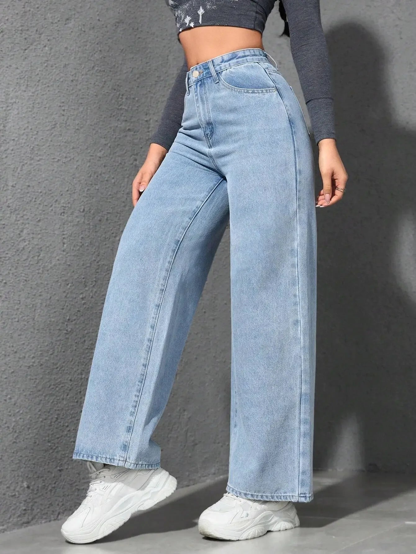 Jeans Women Denim Pant Wide Leg Pants Denims High Waist Washed Distressed Basics Straight Trousers 2025 Streetwear Floor Length.