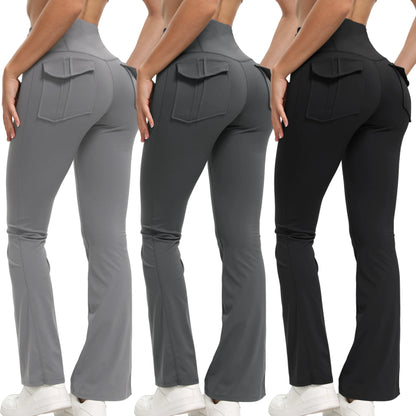 Damen-Leggings mit ausgestellten Taschen, weiche Yoga-Hose im Cargo-Stil, hohe Taille, schmale Hose, Fitness- und Bodybuilding-Sportbekleidung