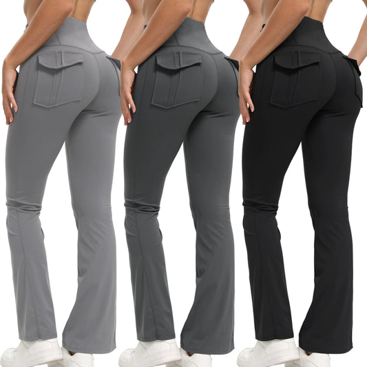 Damen-Leggings mit ausgestellten Taschen, weiche Yoga-Hose im Cargo-Stil, hohe Taille, schmale Hose, Fitness- und Bodybuilding-Sportbekleidung