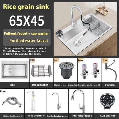 Stainless Steel Kitchen Sink Rice Grain Embossing Large Single Slot Household Wash Dish and Wash Vegetable Bowl Undermount Basin