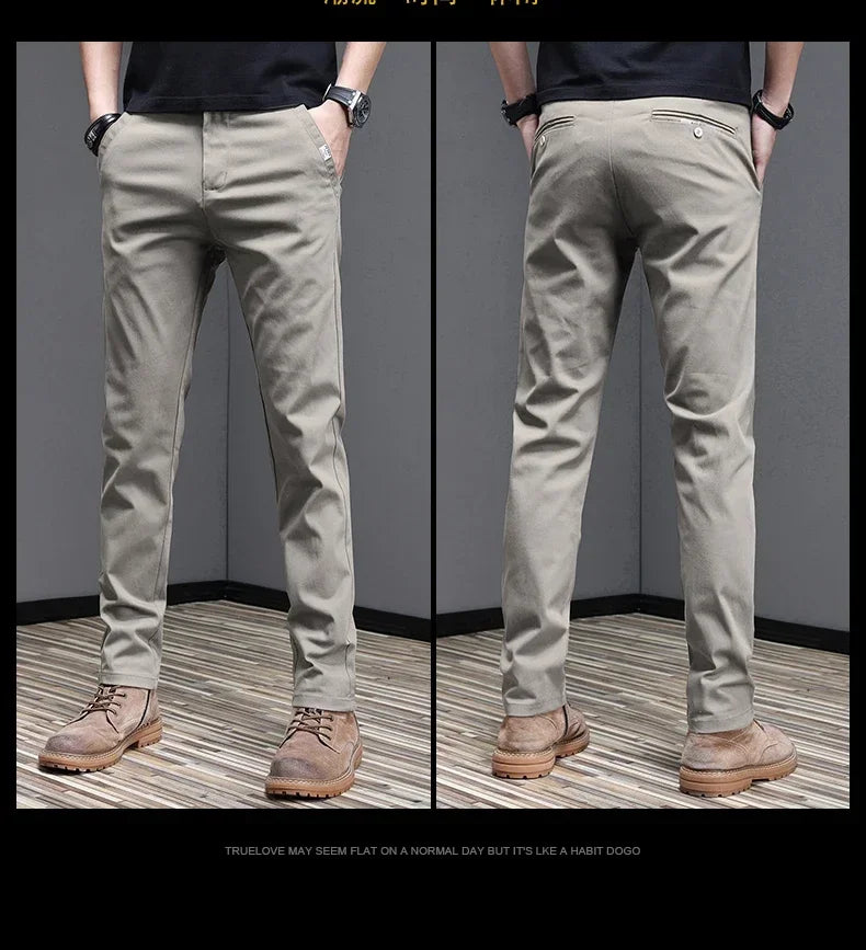 2024 Spring Summer Men's Casual Pants 97.8% Cotton Business Korean Fashion Slim Fit Stretch Gray Black Khaki Trousers Male Pant
