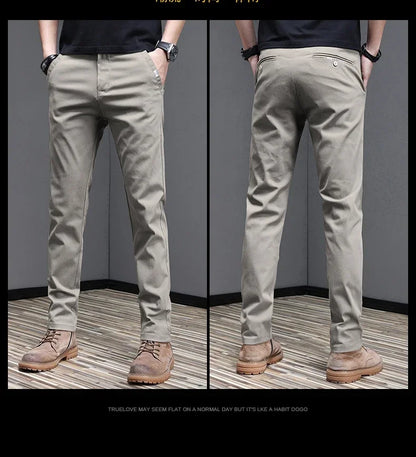 2024 Spring Summer Men's Casual Pants 97.8% Cotton Business Korean Fashion Slim Fit Stretch Gray Black Khaki Trousers Male Pant