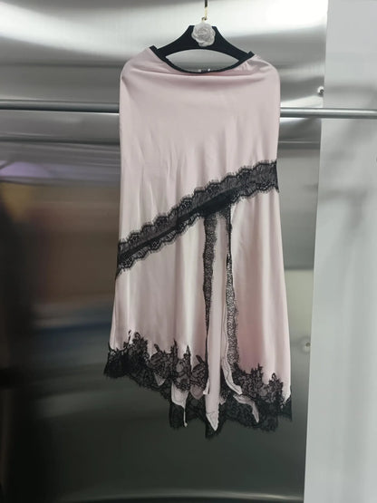 TWOTWINSTYLE Colorblock Slimming Fashion Midi Skirts for Women Patchwork Lace Temperament Skirt Female Elegant Clothing Style