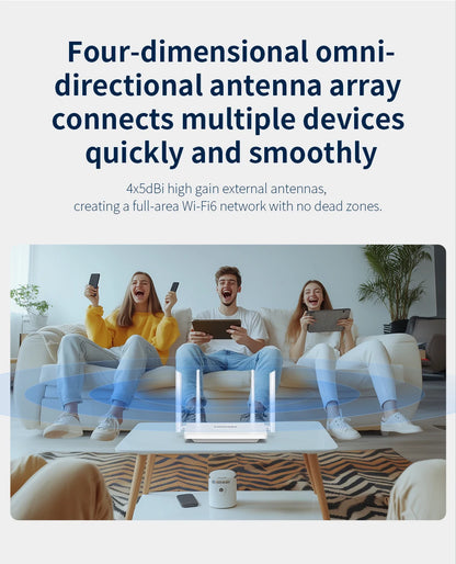 Comfast AX3000 WiFi6 Mesh System Wireless Router 5*5 dBi Antennas Wifi6 Mesh WiFi Router Easy Mesh/Andlink Gigabit Network Ports