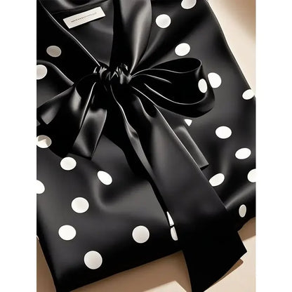 Elegant High Quality Satin Polka Dot Print Shirt Women Office Lady Business Casual Chic Blouse Lace-up Bow Long Sleeve Loose Top.