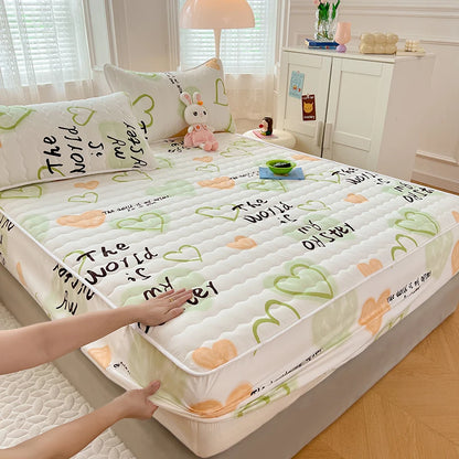 Quilted Mattress Cover For Kids Single/Double Size Rabbit Printing cubre colchón 200X220cm Anti-Mite 매트리스커버 Queen/King Size 매트리스