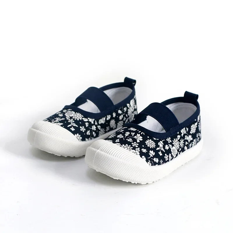 2024 New Spring Autumn Baby Girl Shoes Kids Canvas Shoes Children Casual Sneakers Candy Color Flowers For Girls Floral Prints.
