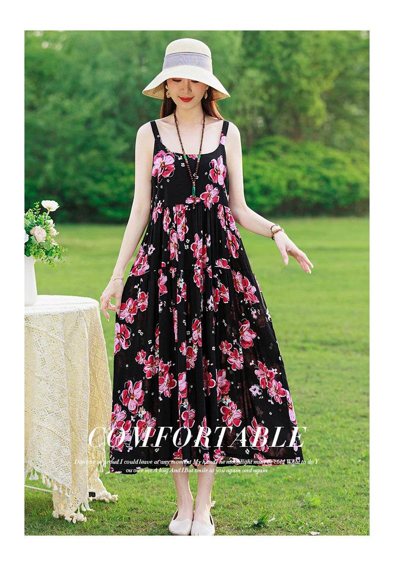 Neue Mode Lässig 2025, Sommer Elegante Kleider Für Frauen Oansatz Druck Vintage Ärmelloses Kleid Lose Frauen Kleidung