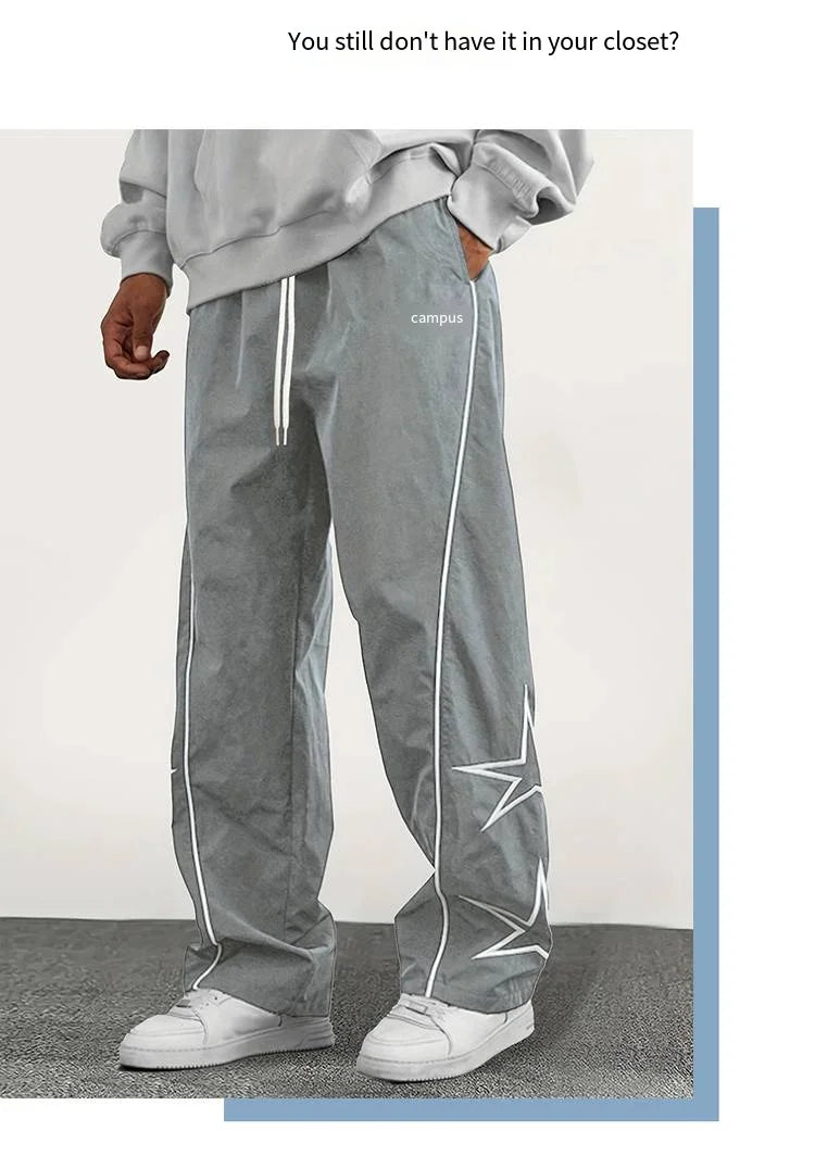 Paratrooper pants sports men's ice silk spring and summer straight work pants lace-up loose pants outdoor pants casual pants.