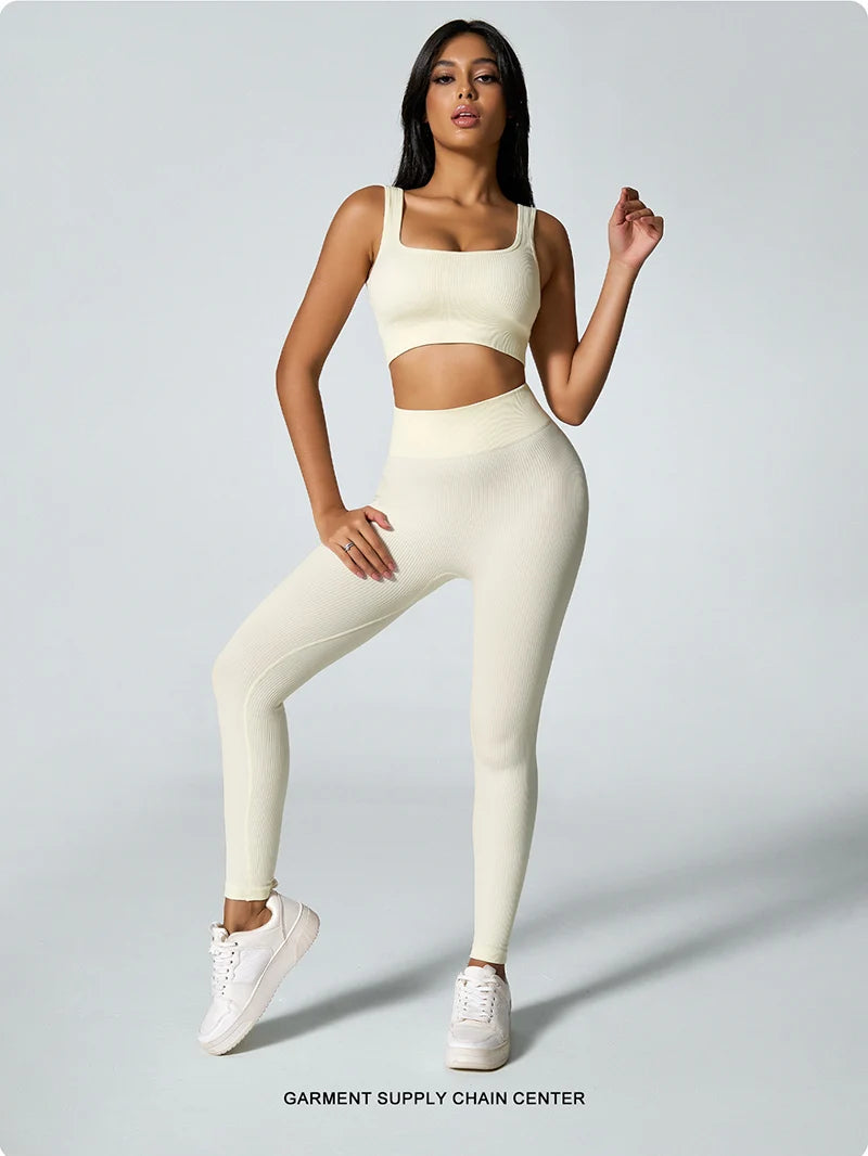 Women's seamless knitted thread yoga pants high waisted sports leggings hip lifting running training slimming and fashionable.