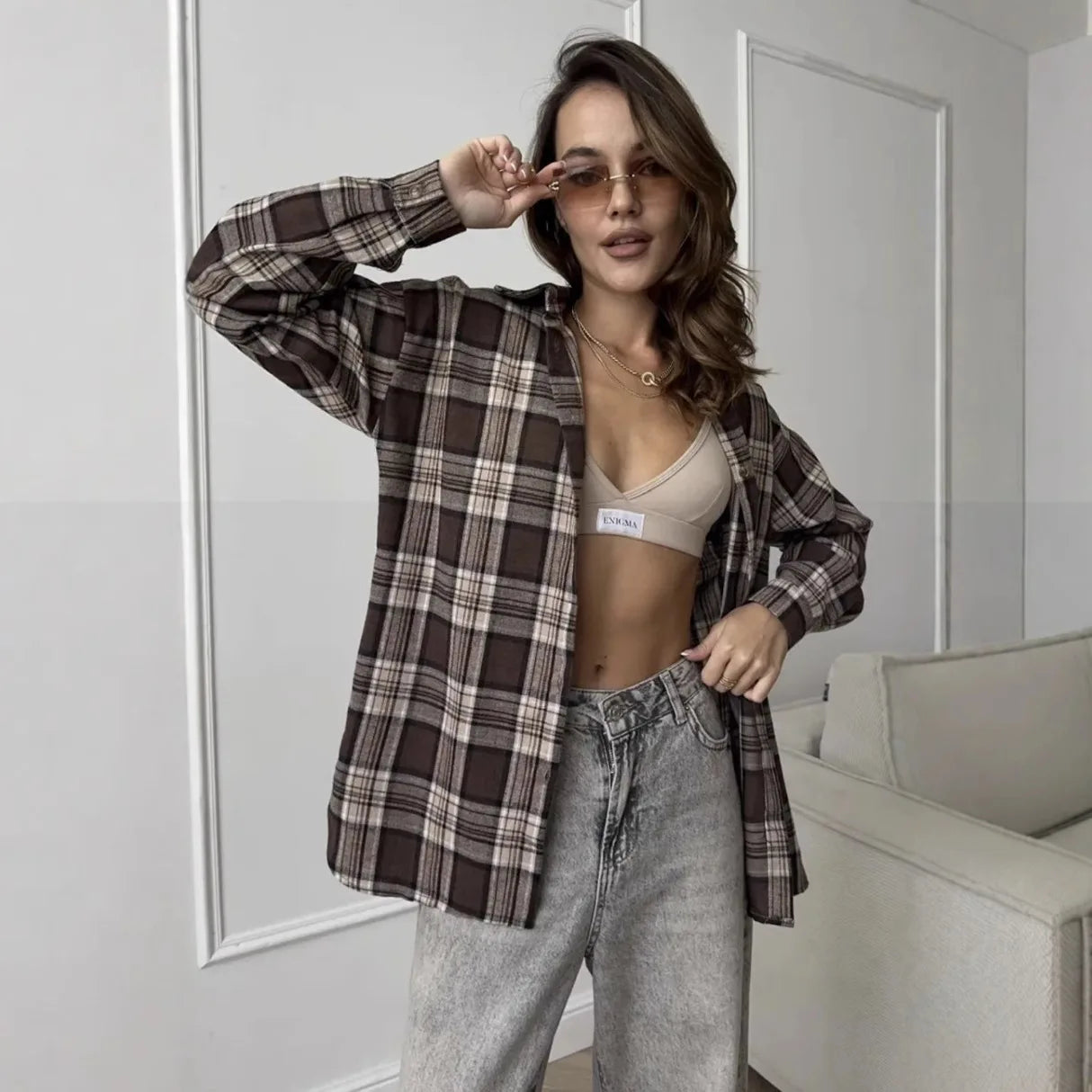 Women's Casual Shirt With Retro Style And Versatile Plaid Long Sleeves For Spring And Autumn 2025 With Pockets.