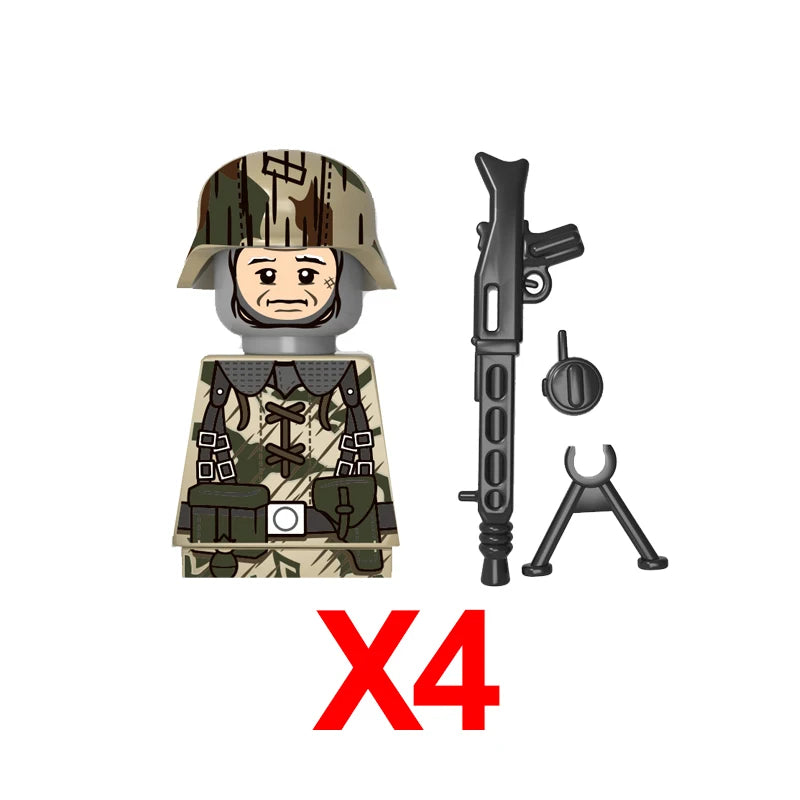 Military WWII Figure Building Blocks Accessories MP40 Rocket Launcher MG42 Officer Army Camouflage Soldier Pzf 98K Toy Gift N029