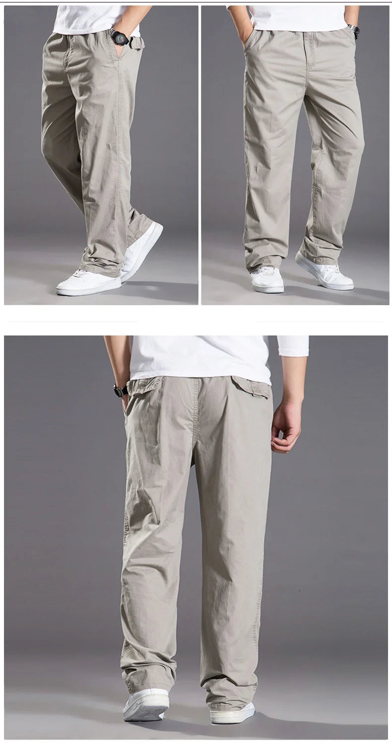 Mens casual Cargo Cotton pants men pocket loose Straight Pants Elastic Work Trousers Brand Fit Joggers Male Super Large Size 6XL.