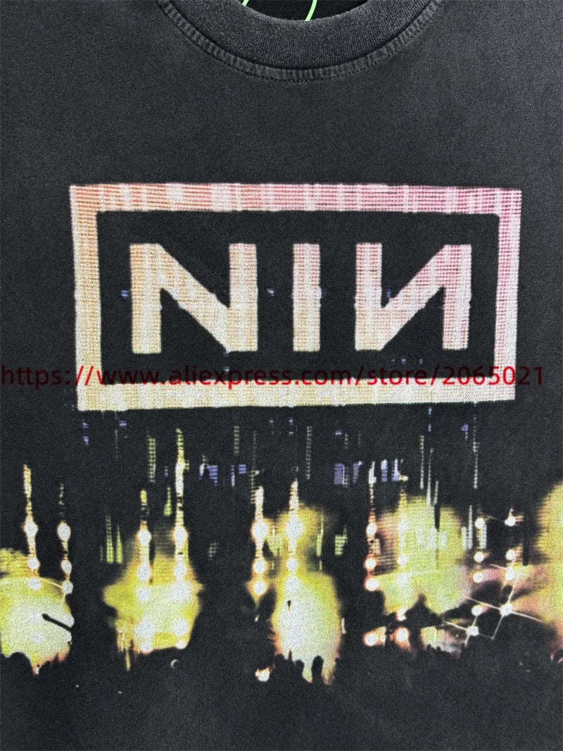 SAINT Vintage NIN Nine-inch Nail T-Shirts Best Quality Vintage Washed T Shirt Tee Tops.