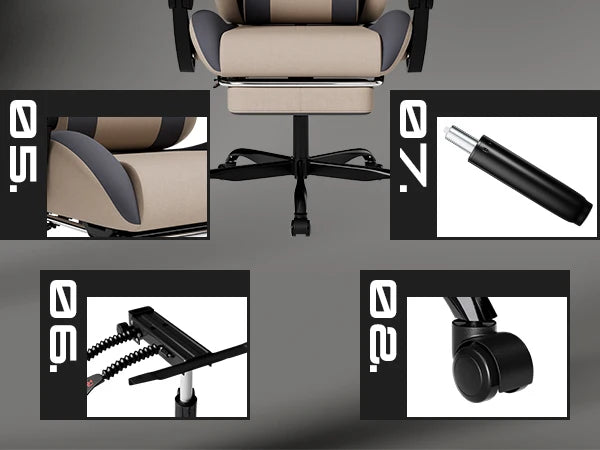 SUKIDA Ergonomischer Racing-Gaming-Stuhl, verstellbar, drehbar, mit Kopfstütze und Lordosenstütze für Büro und Gaming