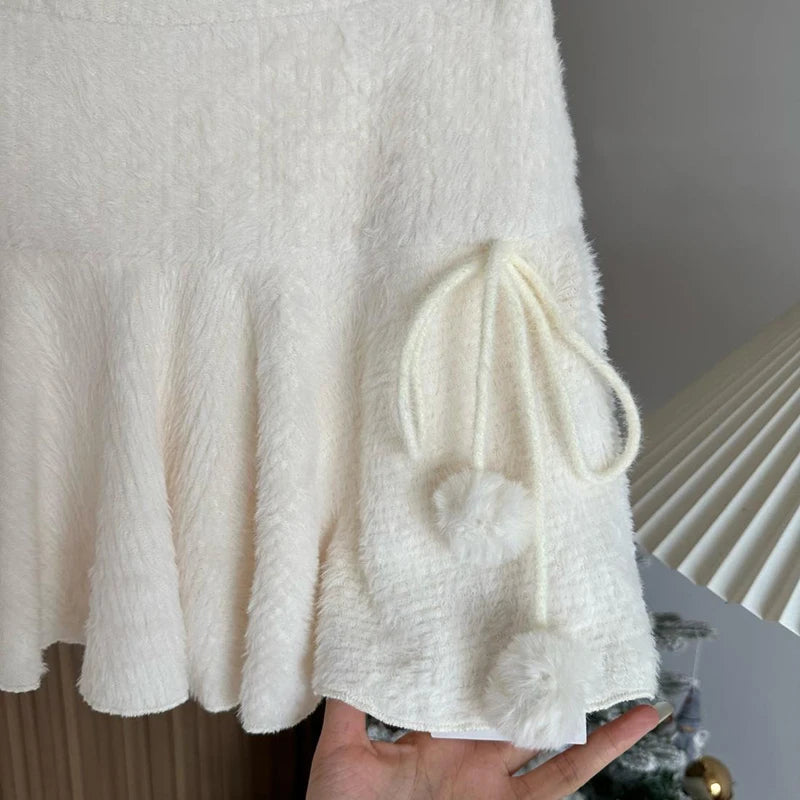 MEXZT Kawaii White Mini Skirts Women Preppy Cute High Waist Skirt Winter Japanese Streetwear Lace Up Chic Slim A Line Faldas New.