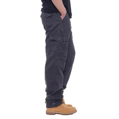 2025 Men's Casual Elastic Waist Plus Size Cargo Pants Multiple Pockets Loose Fit Trousers For Construction Site