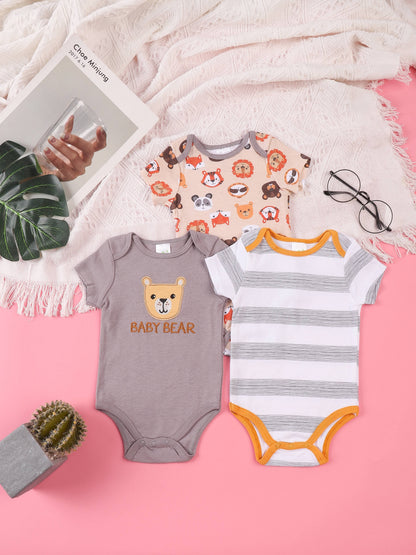 3PCS Sommer Jungen und Mädchen Nette Muster Hoodie Set Kurzarm Dreieck Overall Neugeborenen Baumwolle Bequeme Overall Pyjamas.