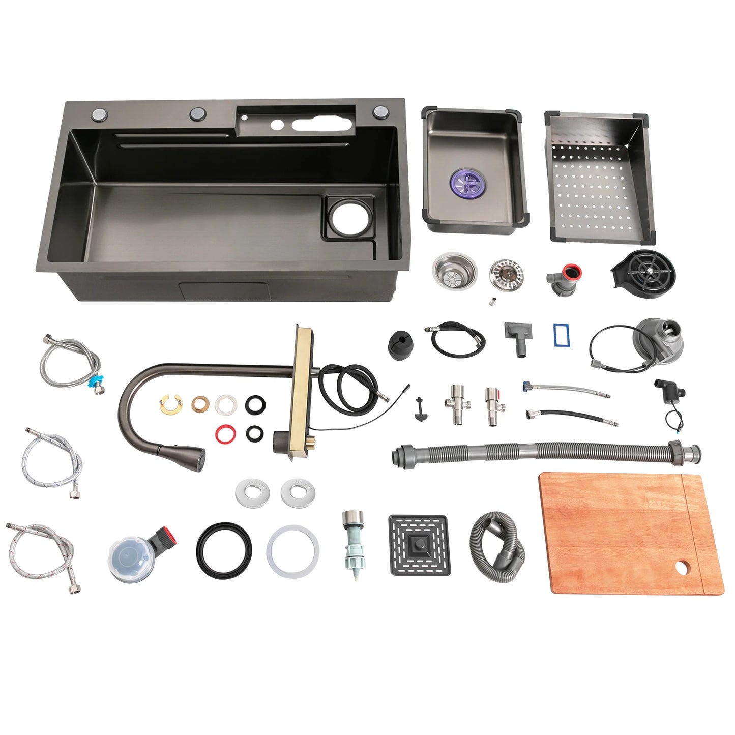 Küchenspüle aus Edelstahl mit ausziehbarem Wasserhahn, Wasserfallspüle mit Digitalanzeige, multifunktionale Küchenspüle für die Arbeitsstation