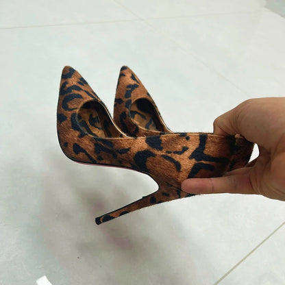 Tikicup Sexy 12cm 10cm Leopard Hairy Grafitti Women Pointy Toe High Heels Design Slip On Stiletto Pumps Party Shoes Plus Size.