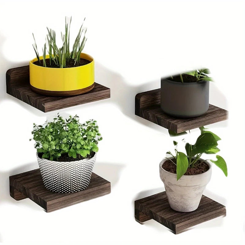 Ein Set mit 4 Wandblumenregalen aus Holz, bestehend aus einem einfachen Design zur Wandaufbewahrung, geeignet für die Dekoration im Badezimmer