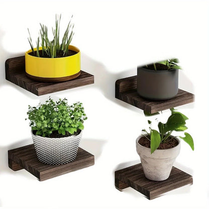 Ein Set mit 4 Wandblumenregalen aus Holz, bestehend aus einem einfachen Design zur Wandaufbewahrung, geeignet für die Dekoration im Badezimmer