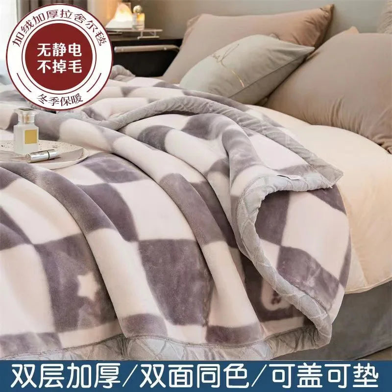 Thiened Double-layer Raschel Blanket Warm Coral Fce Wedding Blanket Single Double Bed Autumn Winter Warmth Cover Blanket