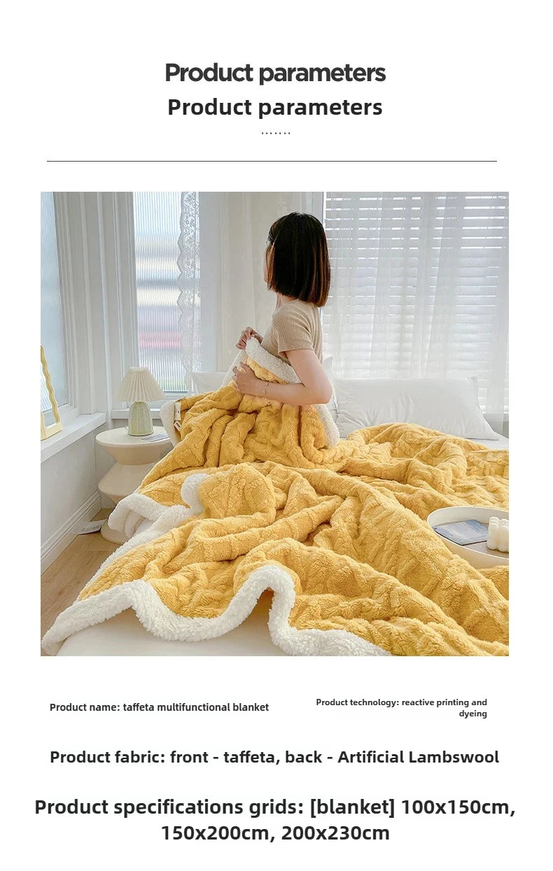 Double Layer Fleece Blanket Autumn Winter Thick Warm Office Nap Throw Blankets for Sofa Bed Single Double Soft Plush Comforter.